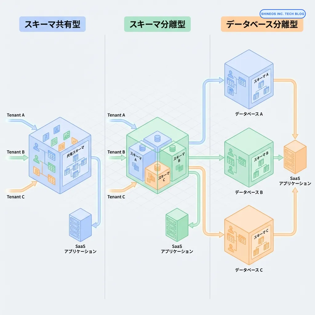 マルチテナントデータ分離の比較図